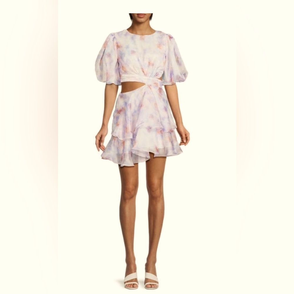 It’s a short Bardot brand dress with puffy sleeves